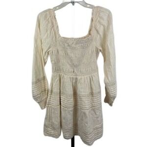American Eagle Dress Womens Size Small Cream‎ Smocked Square Neck Mini Milkmaid